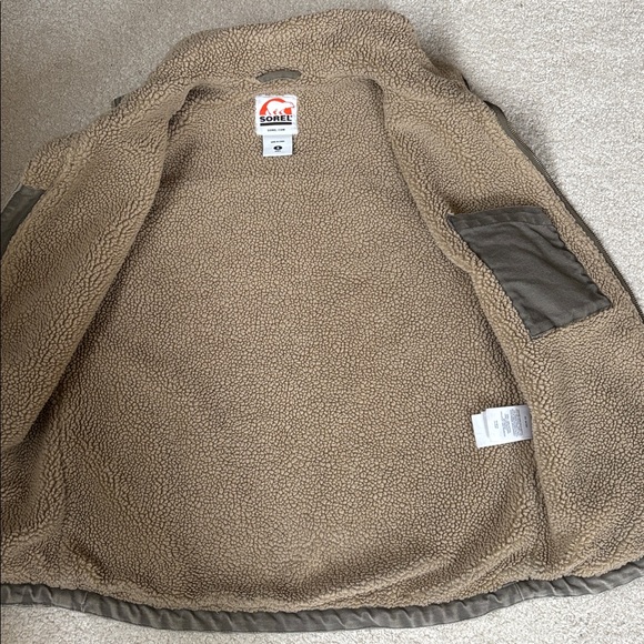 Sorel Duck Canvas Khaki Sherpa Fleece Lined Zip Vest Work Outdoors Mens Small - Picture 5 of 14